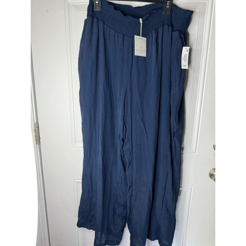 Sharagano Woman 2X Navy Smocked Waist Wide Leg Pants NWT
